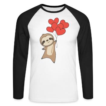 Faultier zum Valentinstag süße Tiere mit Herzen - Unisex Baseballshirt langarm - Weiß/Schwarz - Vorne - Nik (191cm)