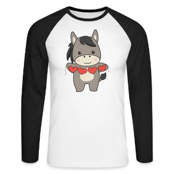 Ânes pour la Saint-Valentin doux animaux avec des cœurs - T-shirt baseball manches longues Homme - blanc/noir - Devant - Nik (191cm)