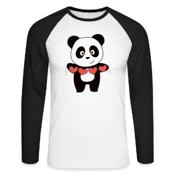 Panda pour la Saint-Valentin doux animaux avec des cœurs - T-shirt baseball manches longues Homme - blanc/noir - Devant - Nik (191cm)