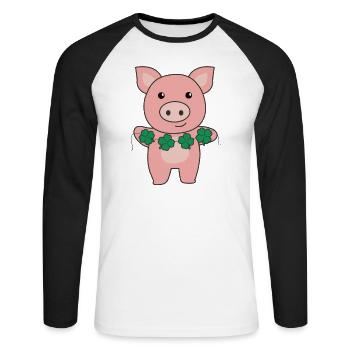 Pig with shamrocks cute animals for happiness - Unisex Long Sleeve Baseball T-Shirt - white/black - Front - Nik (191cm)