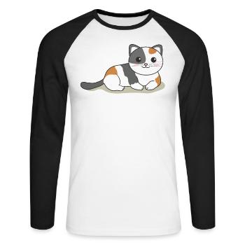 Kawaii Cat Cute Manga Anime Cats - Unisex Long Sleeve Baseball T-Shirt - white/black - Front - Nik (191cm)