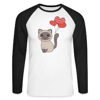Chat siamois kawaii chats animaux mignons pour les enfants - T-shirt baseball manches longues Homme - blanc/noir - Devant - Nik (191cm)
