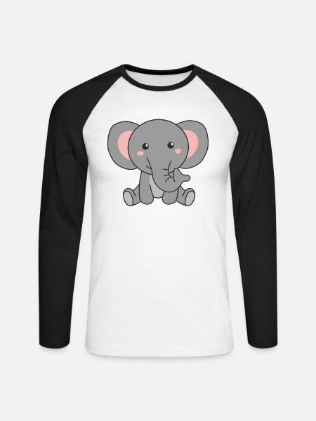 Elefante simpatici animali rosa elefante zoo animali - Maglia da baseball a manica lunga da uomo - bianco/nero