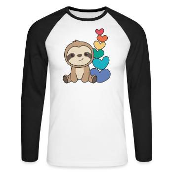 Rainbow Flag Gay Pride LGBTQ Herzen Faultier - Unisex Baseballshirt langarm - Weiß/Schwarz - Vorne - Nik (191cm)