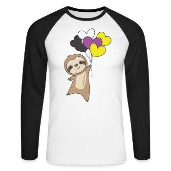 Nonbinary Flag Gay Pride LGBTQ Heart Sloth - Unisex Long Sleeve Baseball T-Shirt - white/black - Front - Nik (191cm)