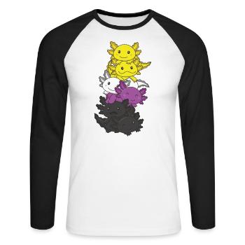 Nonbinary Flag Non Binary Pride LGBTQ Axolotl - Unisex Long Sleeve Baseball T-Shirt - white/black - Front - Nik (191cm)