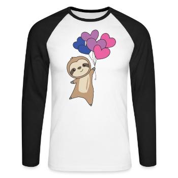 Bi Flag Gay Pride LGBTQ Herzen Faultier - Unisex Baseballshirt langarm - Weiß/Schwarz - Vorne - Nik (191cm)