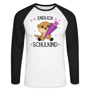 Erdmännchen Schule Einschulung Kita 2021 Schulkind - Unisex Baseballshirt langarm - Weiß/Schwarz - Vorne - Nik (191cm)