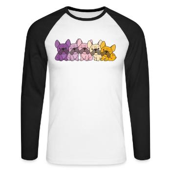 trixic Flag French Bulldog Pride LGBTQ Dogs - Unisex Long Sleeve Baseball T-Shirt - white/black - Front - Nik (191cm)