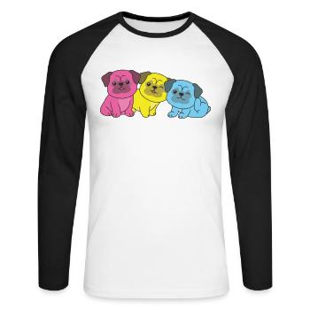 Pansexual Flag Pug Pride LGBTQ chiens mignons - T-shirt baseball manches longues Homme - blanc/noir - Devant - Nik (191cm)
