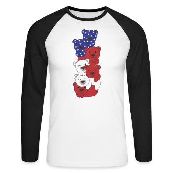 Bär für den vierten Juli USA Flagge Axolotls - Unisex Baseballshirt langarm - Weiß/Schwarz - Vorne - Nik (191cm)