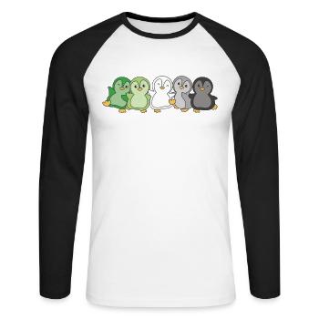Aromantic Flag Pride LGBTQ süße Pinguin - Unisex Baseballshirt langarm - Weiß/Schwarz - Vorne - Nik (191cm)