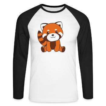 Panda roux animaux mignons pour enfants Kawaii - T-shirt baseball manches longues Homme - blanc/noir - Devant - Nik (191cm)