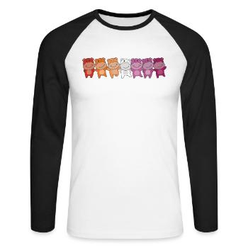 Drapeau Lesbien Fierté LGBTQ Hippopotame mignon - T-shirt baseball manches longues Homme - blanc/noir - Devant - Nik (191cm)