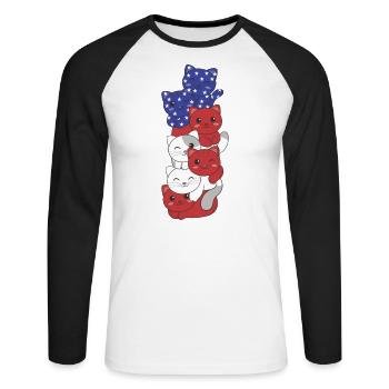 Katze für den vierten Juli USA Flagge Katzen - Unisex Baseballshirt langarm - Weiß/Schwarz - Vorne - Nik (191cm)