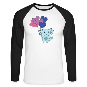 Bi Flagge Ballon Herz Pride LGBTQ Axolotl - Unisex Baseballshirt langarm - Weiß/Schwarz - Vorne - Nik (191cm)