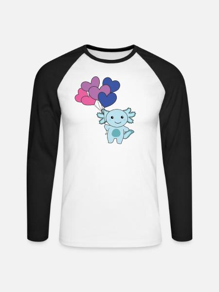 Bi Flag Ballon Hart Trots LGBTQ Axolotl - Mannen baseballshirt lange mouw - wit/zwart