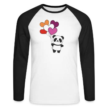 Lesbische Flagge Ballon Herzen Pride LGBTQ Panda - Unisex Baseballshirt langarm - Weiß/Schwarz - Vorne - Nik (191cm)