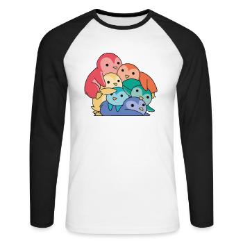 Rainbow Flag Gay Pride LGBTQ Pinguin süßer Pinguin - Unisex Baseballshirt langarm - Weiß/Schwarz - Vorne - Nik (191cm)
