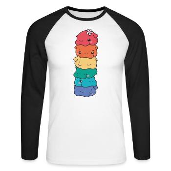 Rainbow Flag Gay Pride LGBTQ Hippo süßer Hippo - Unisex Baseballshirt langarm - Weiß/Schwarz - Vorne - Nik (191cm)