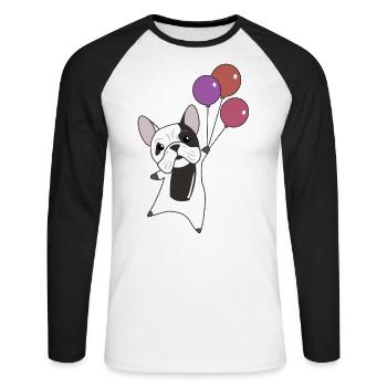 Bulldog flies balloons above cute animals dogs - Unisex Long Sleeve Baseball T-Shirt - white/black - Front - Nik (191cm)