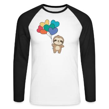 Regenbogen Herzen Pride LGBTQ Luftballons Faultier - Unisex Baseballshirt langarm - Weiß/Schwarz - Vorne - Nik (191cm)