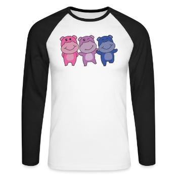 Bi Flag Pride LGBTQ süße Hippo - Unisex Baseballshirt langarm - Weiß/Schwarz - Vorne - Nik (191cm)