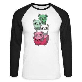 abrosexuell Flag Pride LGBTQ süßer Panda Haufen - Unisex Baseballshirt langarm - Weiß/Schwarz - Vorne - Nik (191cm)