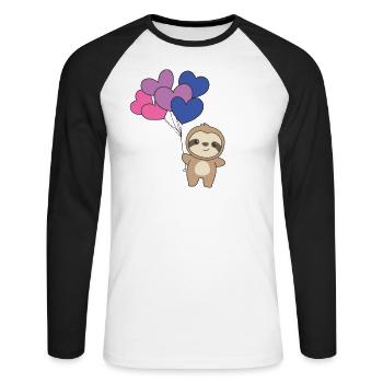 Bi Flagge Ballon Herz Pride LGBTQ Faultier - Unisex Baseballshirt langarm - Weiß/Schwarz - Vorne - Nik (191cm)