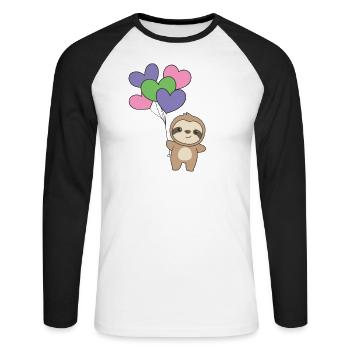 Trigender Flagge Ballon Herz Pride LGBTQ Faultier - Unisex Baseballshirt langarm - Weiß/Schwarz - Vorne - Nik (191cm)