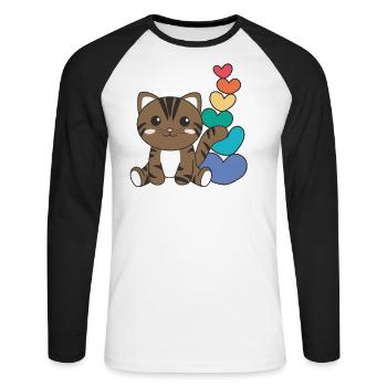 Regenbogen Herzen Pride LGBTQ süße tiere Katze - Unisex Baseballshirt langarm - Weiß/Schwarz - Vorne - Nik (191cm)