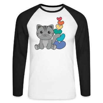 Rainbow Hearts Pride LGBTQ animaux mignons chat - T-shirt baseball manches longues Homme - blanc/noir - Devant - Nik (191cm)