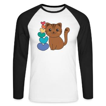 Rainbow Hearts Pride LGBTQ animaux mignons chat - T-shirt baseball manches longues Homme - blanc/noir - Devant - Nik (191cm)