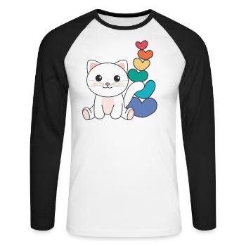 Rainbow Hearts Pride LGBTQ animaux mignons chat - T-shirt baseball manches longues Homme - blanc/noir - Devant - Nik (191cm)