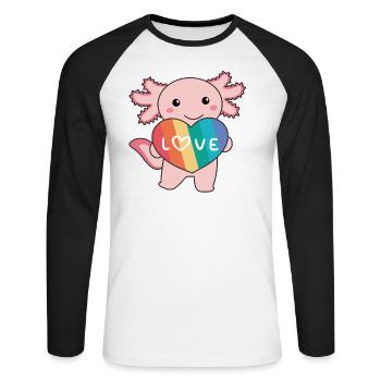 Regenbogen Herzen Pride LGBTQ süße tiere Axolotl - Unisex Baseballshirt langarm - Weiß/Schwarz - Vorne - Nik (191cm)