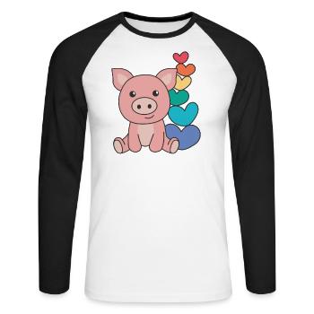 Regenbogen Herzen Pride LGBTQ süße tiere Schwein - Unisex Baseballshirt langarm - Weiß/Schwarz - Vorne - Nik (191cm)