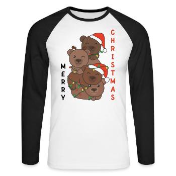 Ours Arbre de Noël Animaux de Noël Ours - T-shirt baseball manches longues Homme - blanc/noir - Devant - Nik (191cm)