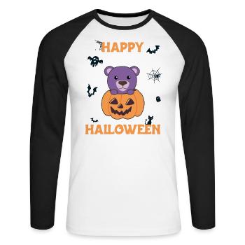 Bear in pumpkin cute bears Happy Halloween - Unisex Long Sleeve Baseball T-Shirt - white/black - Front - Nik (191cm)