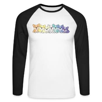 genderfaun Drapeau Corgi Pride LGBTQ chiens mignons - T-shirt baseball manches longues Homme - blanc/noir - Devant - Nik (191cm)