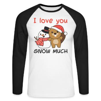 Biber Je t’aime neige beaucoup schneemann wortspiel - T-shirt baseball manches longues Homme - blanc/noir - Devant - Nik (191cm)