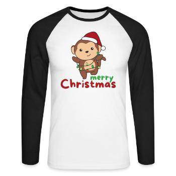 monkey merry christmas winter animals monkeys - Unisex Long Sleeve Baseball T-Shirt - white/black - Front - Nik (191cm)