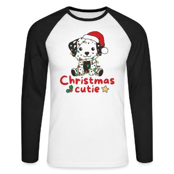 Chiens de Noël dalmates Mignon de Noël - T-shirt baseball manches longues Homme - blanc/noir - Devant - Nik (191cm)