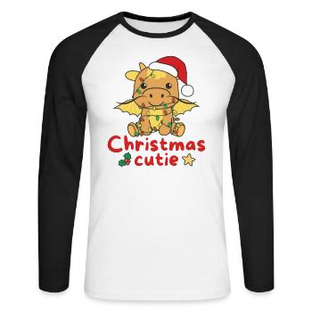 Dragon Noël Dragon Noël Cutie - T-shirt baseball manches longues Homme - blanc/noir - Devant - Nik (191cm)