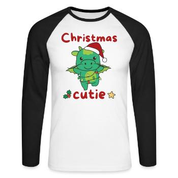 Dragon Noël Dragon Noël Cutie - T-shirt baseball manches longues Homme - blanc/noir - Devant - Nik (191cm)