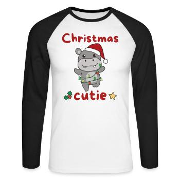 Hippo Christmas Horses Christmas Cutie - Unisex Long Sleeve Baseball T-Shirt - white/black - Front - Nik (191cm)