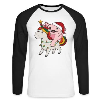Noël Axolotl Joyeux Noël Licorne - T-shirt baseball manches longues Homme - blanc/noir - Devant - Nik (191cm)