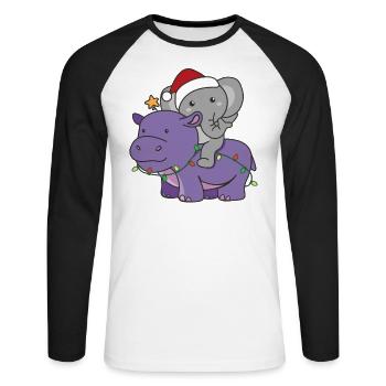Noël Hippopotame éléphant Joyeux Noël Hippopotame - T-shirt baseball manches longues Homme - blanc/noir - Devant - Nik (191cm)