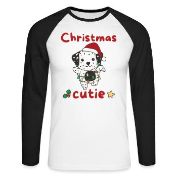 Chiens de Noël dalmates Mignon de Noël - T-shirt baseball manches longues Homme - blanc/noir - Devant - Nik (191cm)