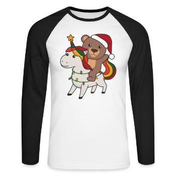 Licorne de Noël Ours Joyeux Noël Licorne - T-shirt baseball manches longues Homme - blanc/noir - Devant - Nik (191cm)