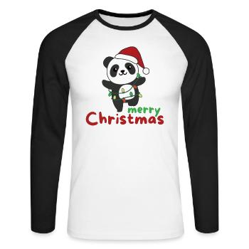 Panda Merry Christmas Winter Animals Pandas - Unisex Long Sleeve Baseball T-Shirt - white/black - Front - Nik (191cm)